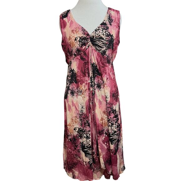 Y2K Relativity L Pink Midi Wrap Dress Abstract Floral Vacation Retro Boho Beach - Picture 1 of 13